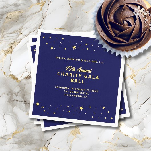 Serviette En Papier Gala Événement Charity Ball Élégant Blue Gold Star
