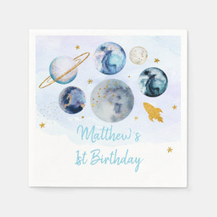 Serviette En Papier Galaxy Blue Gold Espace extra-atmosphérique Anniv
