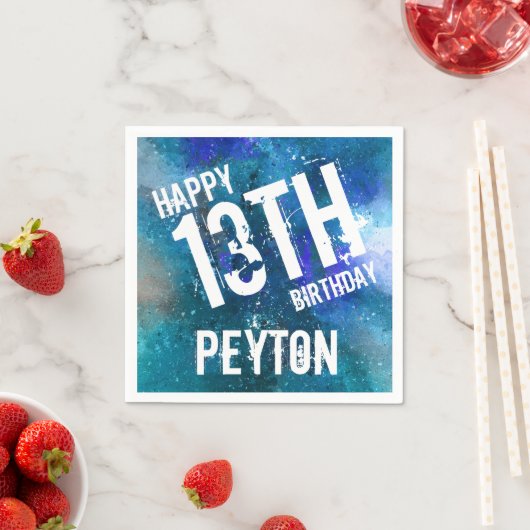 Serviette En Papier Galaxy Blue Personnalisé Anniversaire (En situation)