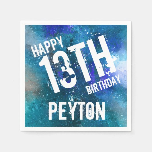 Serviette En Papier Galaxy Blue Personnalisé Anniversaire (Devant)