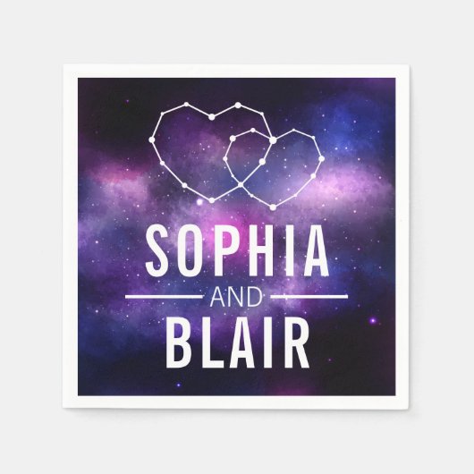 Serviette En Papier Galaxy Hearts Constellation Mariage Personnalisé (Devant)