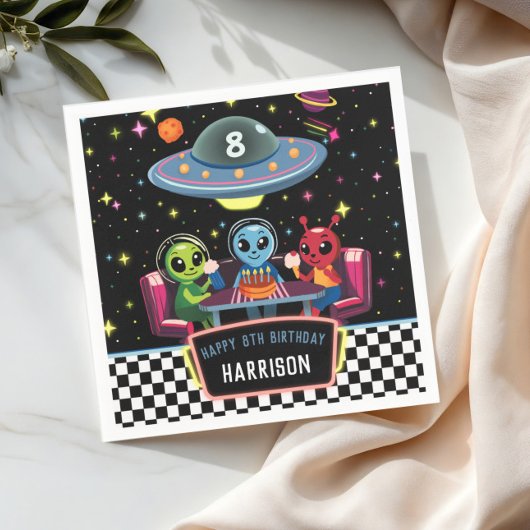 Serviette En Papier Galaxy Neon Space Alien Boys Birthday