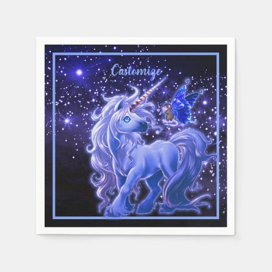 Serviette En Papier Galaxy Sparkle Blue Unicorn (Devant)