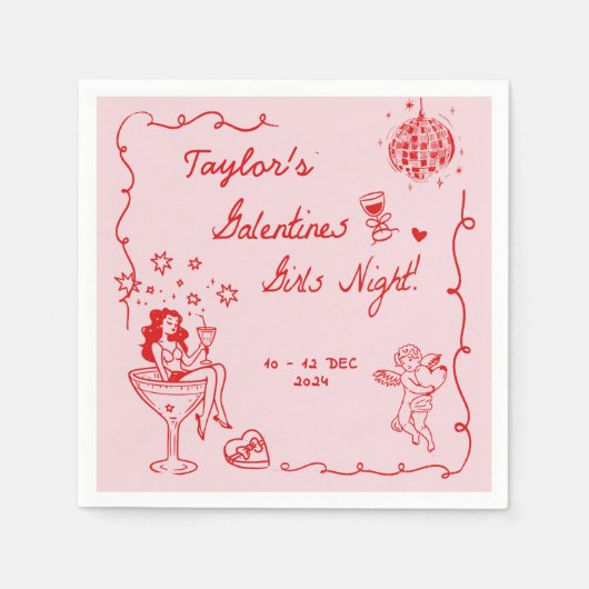 Serviette En Papier Galentines Filles Soirée Saint-Valentin Fête Dessi (Devant)