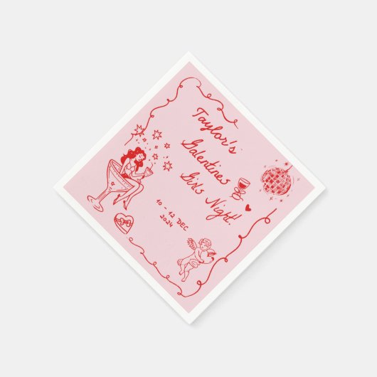 Serviette En Papier Galentines Filles Soirée Saint-Valentin Fête Dessi (Coin)