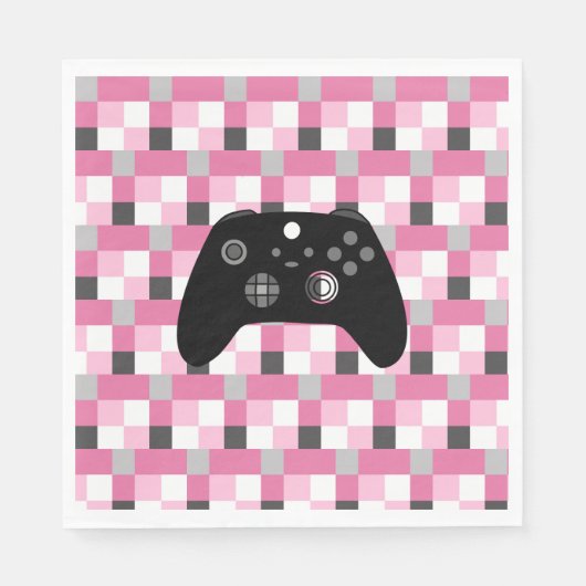 Serviette En Papier Gamer Girl Pixels roses et Noir Anniversaire (Devant)