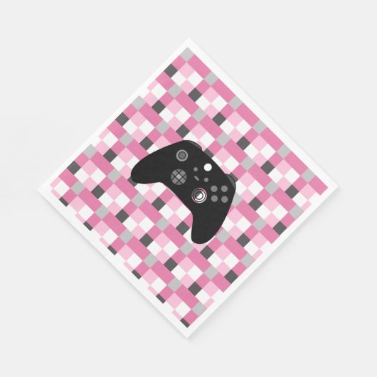 Serviette En Papier Gamer Girl Pixels roses et Noir Anniversaire (Coin)