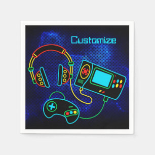 Serviette En Papier Gamer Retro Neon Blue