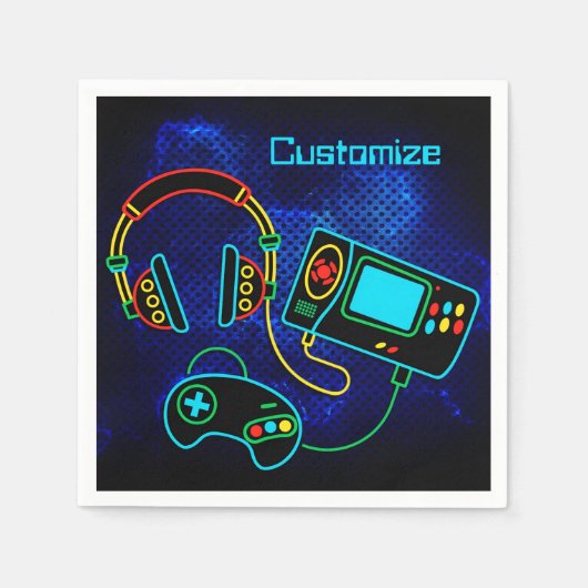 Serviette En Papier Gamer Retro Neon Blue (Devant)