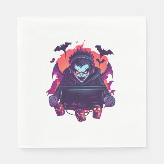 Serviette En Papier Gamer Vampire d'Halloween (Devant)