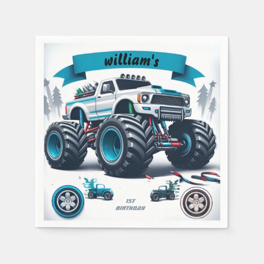 Serviette En Papier gamins garçons voitures cool monstre camion 1er an (Devant)
