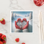 Serviette En Papier Gants rouges avec texte d'hiver (En situation)