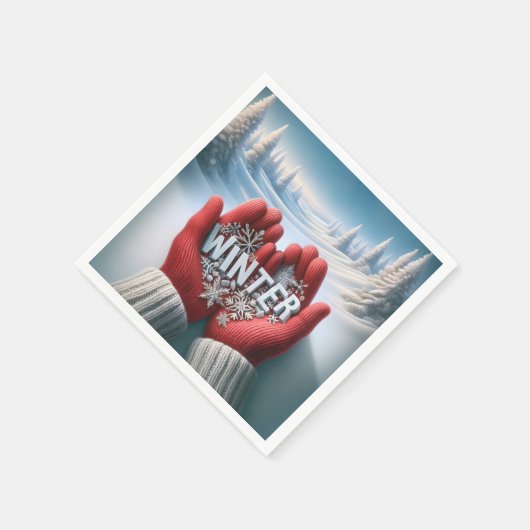 Serviette En Papier Gants rouges avec texte d'hiver (Coin)