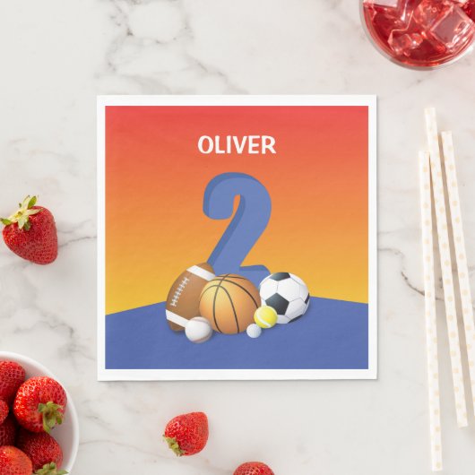 Serviette En Papier Garçon 2e anniversaire Sports Balls (En situation)