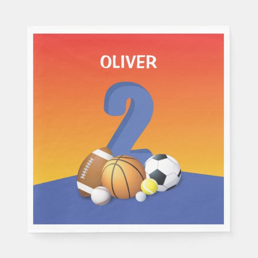 Serviette En Papier Garçon 2e anniversaire Sports Balls (Devant)