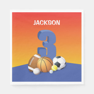 Serviette En Papier Garçon 3e Anniversaire Ballons de Sport