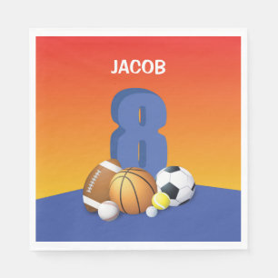 Serviette En Papier Garçon 8e Anniversaire Ballons de Sport