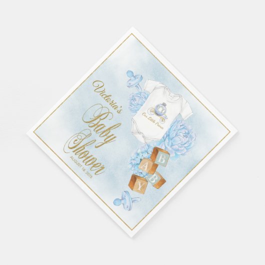 Serviette En Papier Garçon Aquarelle Bleu Baby shower Or Napkins (Coin)