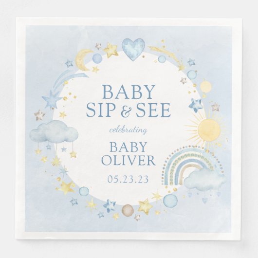 Serviette En Papier Garçon Aquarelle Rainbow Sip Et Voir (Devant)