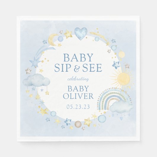 Serviette En Papier Garçon Aquarelle Rainbow Sip Et Voir (Devant)