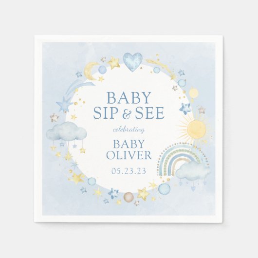 Serviette En Papier Garçon Aquarelle Rainbow Sip Et Voir (Devant)