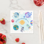 Serviette En Papier Garçon Astronaut Gold Blue Rocket Ship Planet (En situation)
