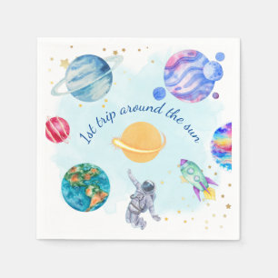 Serviette En Papier Garçon Astronaut Gold Blue Rocket Ship Planet