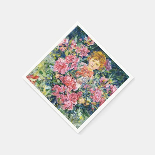 Serviette En Papier Garçon aux fleurs de pivoines rouges (par Robert R (Coin)