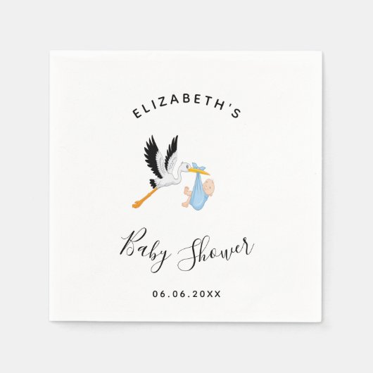 Serviette En Papier Garçon cigogne bleu blanc mignon baby shower (Devant)