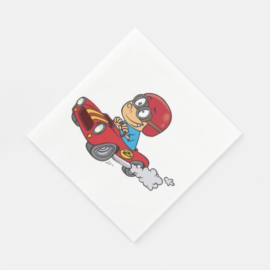 Serviette En Papier Garçon conduisant voiture rouge course (Coin)