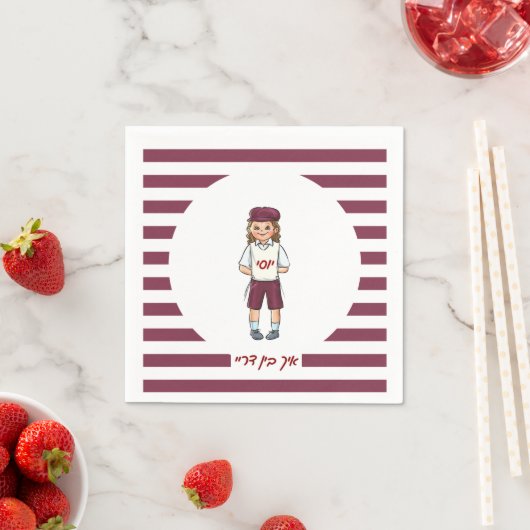 Serviette En Papier Garçon De Trois Ans Gravé Serviettes Upsherin (En situation)