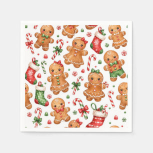 Serviette En Papier Garçon et fille en pain d'épices de Noël avec des