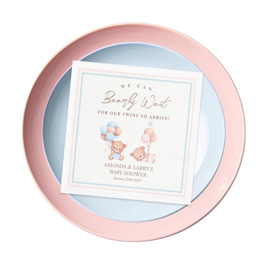 Serviette En Papier Garçon Fille Twins Teddy Baby shower Ours