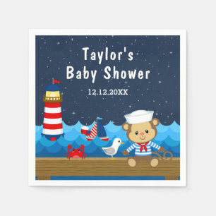 Serviette En Papier Garçon Marin Singe Rouge et Bleu Marine Baby Showe