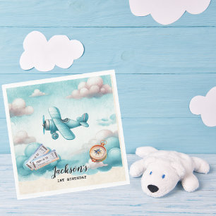 Serviette En Papier Garçon Mignon Avion Bleu Voyage Enfants Anniversai