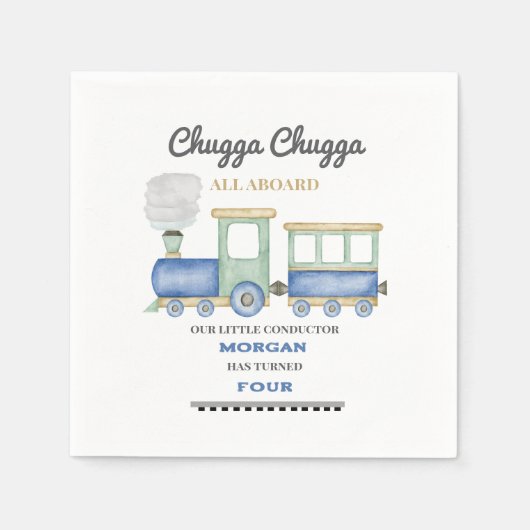 Serviette En Papier Garçon n'a pas d'âge Anniversaire Train bleu Chugg (Devant)