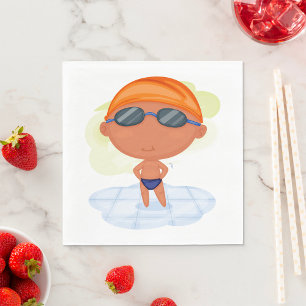Serviette En Papier Garçon nageur en lunettes et bonnet de bain