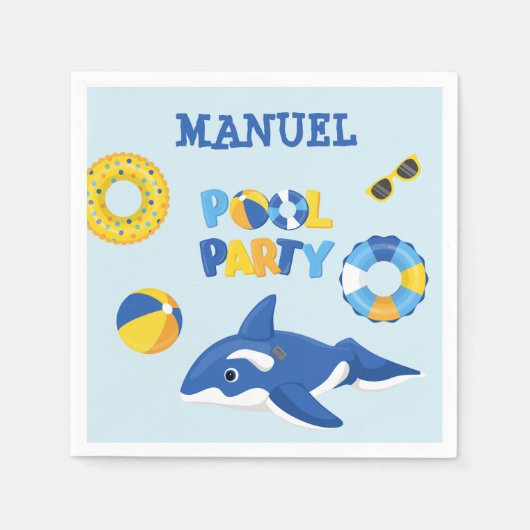 SERVIETTE EN PAPIER GARÇON ORCA INFLATABLE POOL PARTY (Devant)