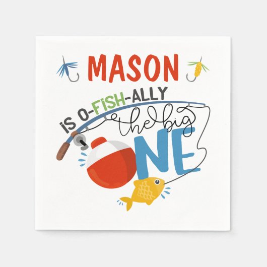 Serviette En Papier Garçon Pêche Le Gros Un Anniversaire Papier servie (Devant)