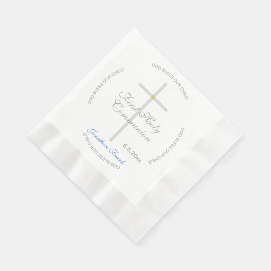 Serviette En Papier Garçon Première Sainte Communion Croix Nom bleu (Coin)