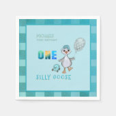 Serviette En Papier Garçon Silly Goose 1er Anniversaire Bleu Plaid (Devant)