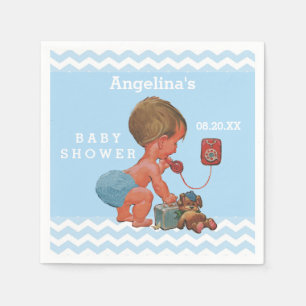 Serviette En Papier Garçon vintage sur des chevrons de baby shower de