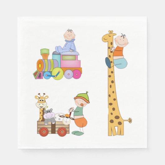 Serviette En Papier Garçons avec pépinière train Giraffe et Wagon (Devant)
