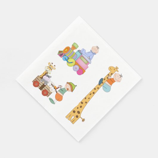 Serviette En Papier Garçons avec pépinière train Giraffe et Wagon (Coin)