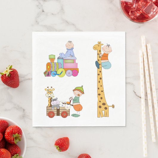 Serviette En Papier Garçons avec pépinière train Giraffe et Wagon