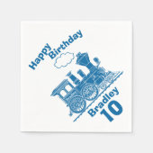 Serviette En Papier Garçons de train bleu portant le nom de 10e annive (Devant)