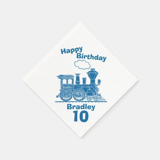 Serviette En Papier Garçons de train bleu portant le nom de 10e annive (Coin)