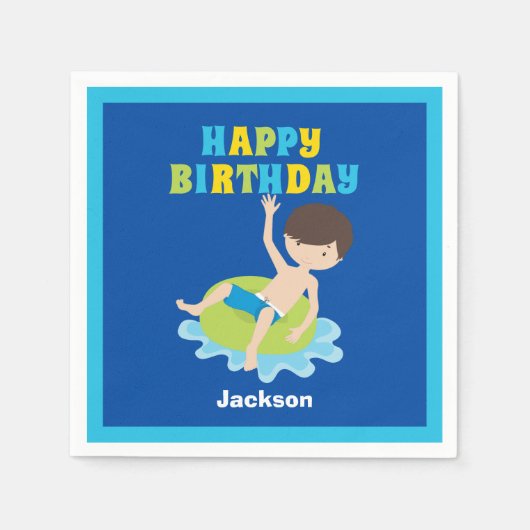 Serviette En Papier Garçons Piscine Fête Enfants Bleu Anniversaire (Devant)