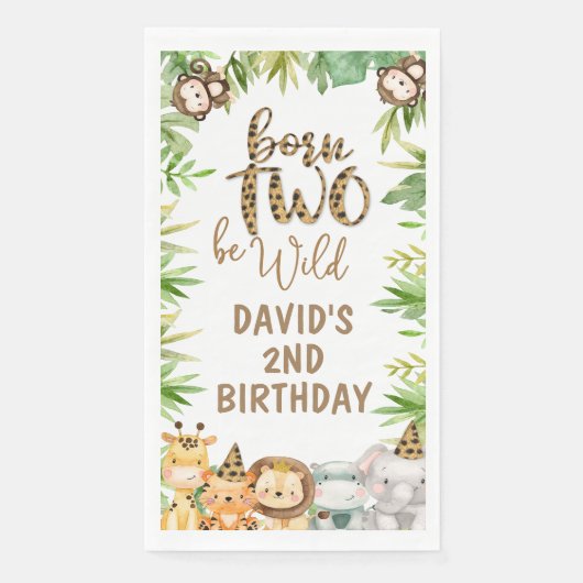 Serviette En Papier Garçons Safari Animaux Anniversaire Invité (Devant)