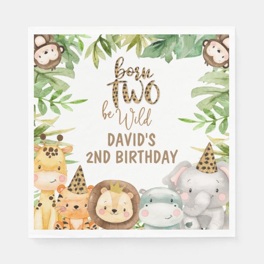 Serviette En Papier Garçons Safari Animaux Deux Sauvages Anniversaire (Devant)